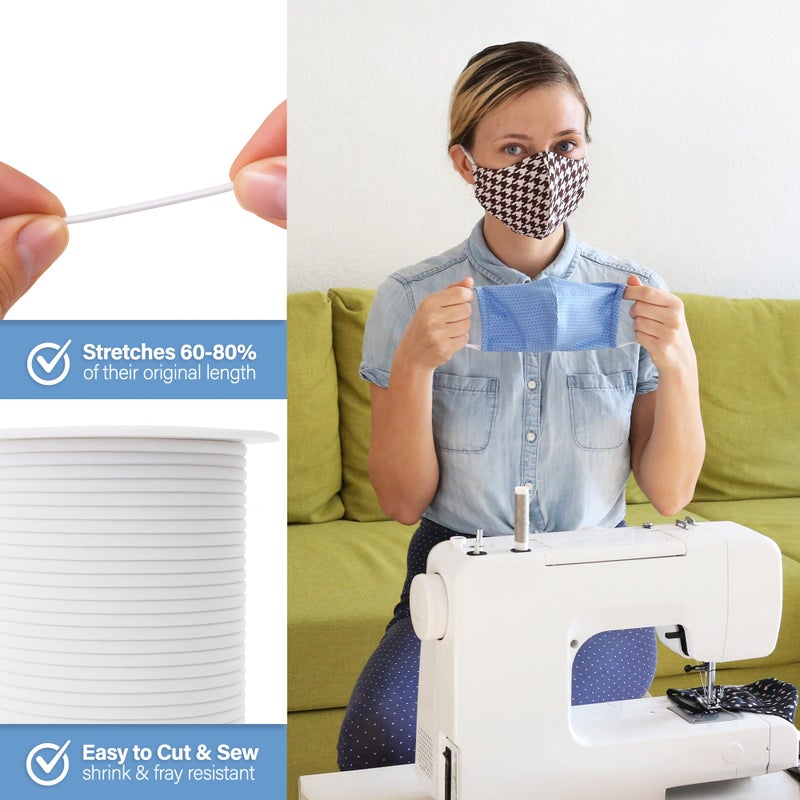 Mandala Crafts 1/8 Inch Elastic Strings for Masks Ear Loops - 50 Yards 3mm Super Soft White Elastic Cord Round Stretchy Band for Sewing DIY Crafts - Image 5